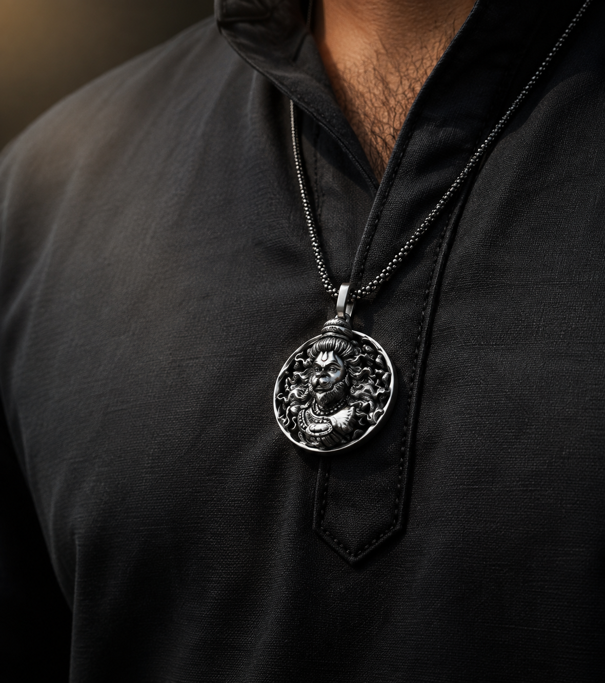 Hanuman Ji Pendant Oxodaised Silver Chain
