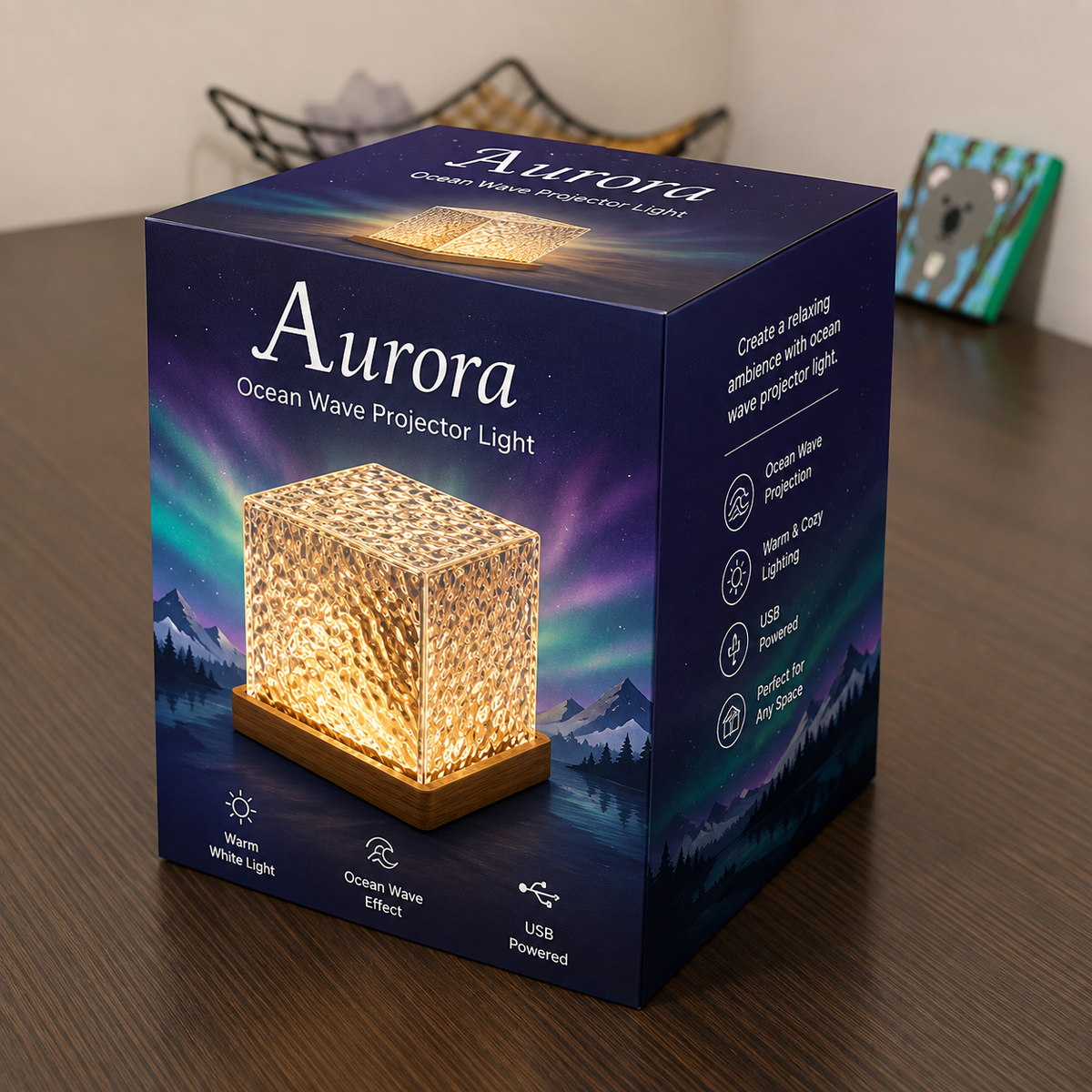 Dynamic Water Ripple Projection Light, USB Portable Night Lamp for Home Decor
