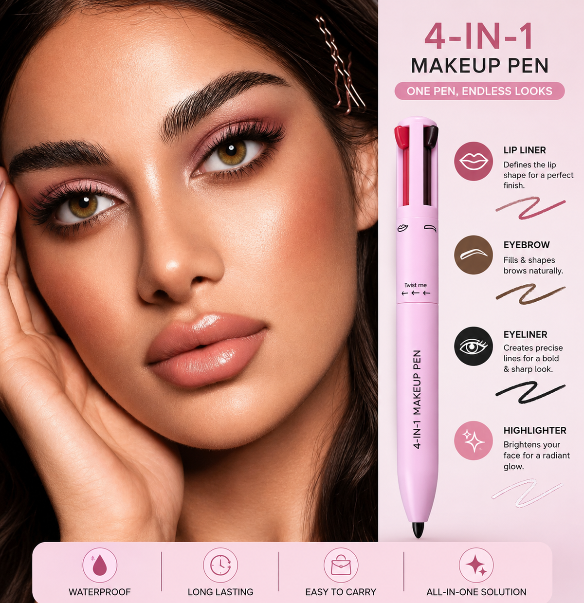 4-in-1 Makeup Pen – Lip, Brow & Eyeliner