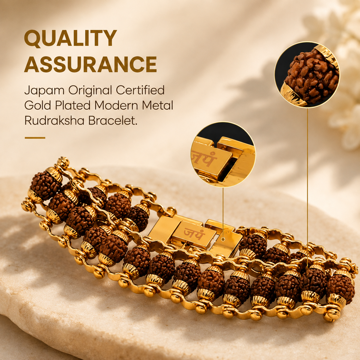 ✨ Genuine Panch Mukhi Rudraksha Bracelet with Gold Plating (Pack of 2)