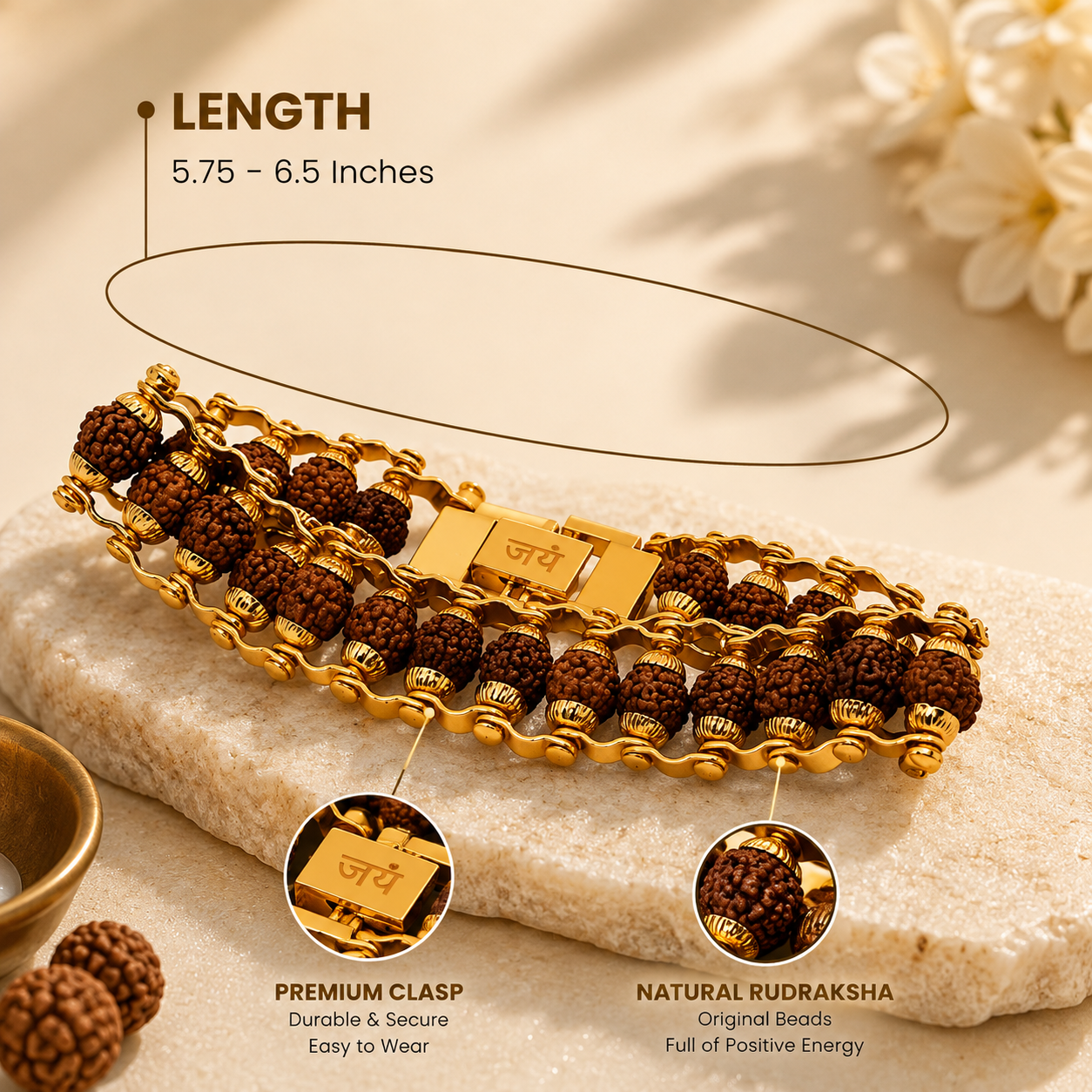 ✨ Genuine Panch Mukhi Rudraksha Bracelet with Gold Plating (Pack of 2)