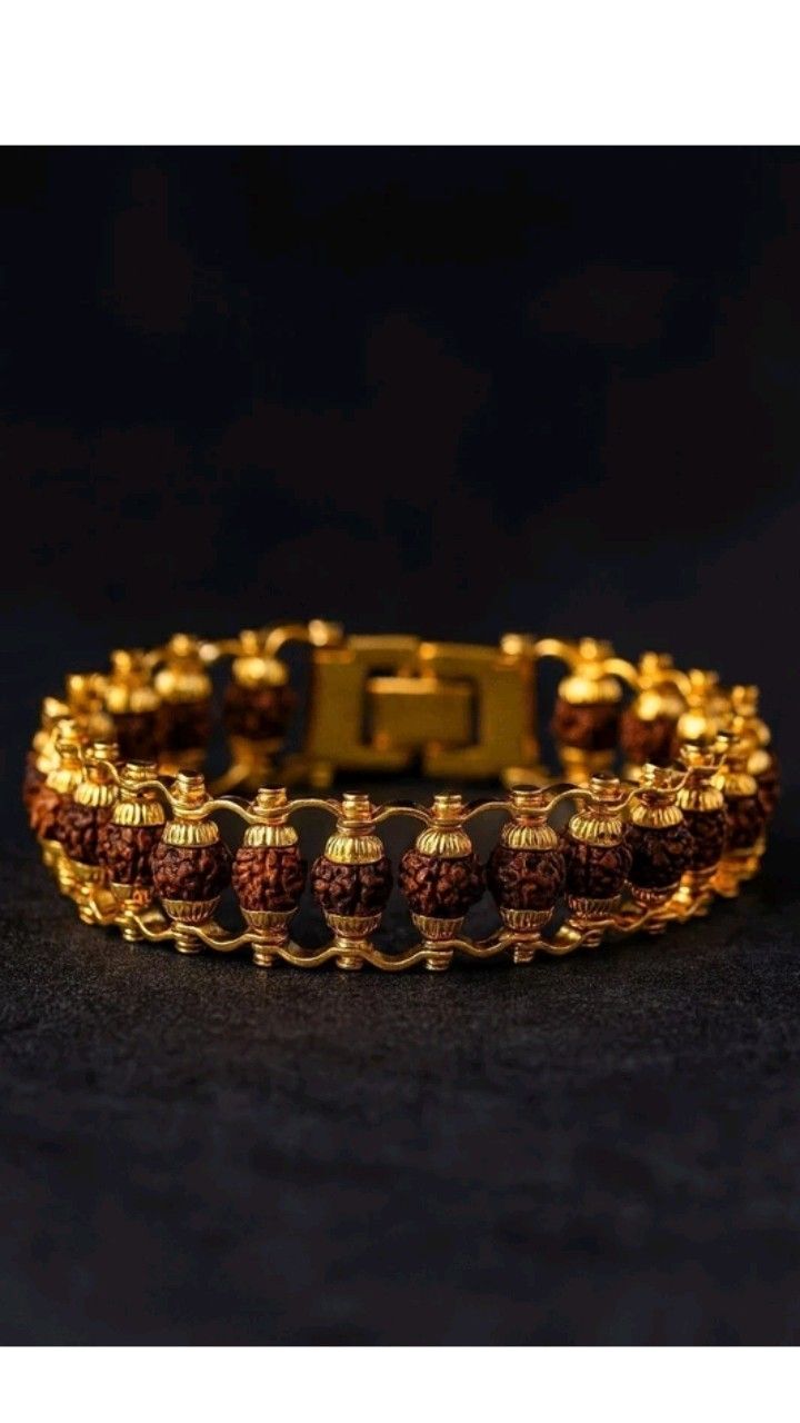 ✨ Genuine Panch Mukhi Rudraksha Bracelet with Gold Plating (Pack of 2)