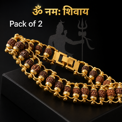 ✨ Genuine Panch Mukhi Rudraksha Bracelet with Gold Plating (Pack of 2)