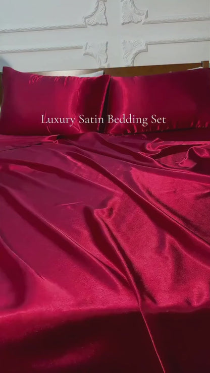 Maroon Premium Satin Elastic Fitted Sheets with 2 Pillow Covers