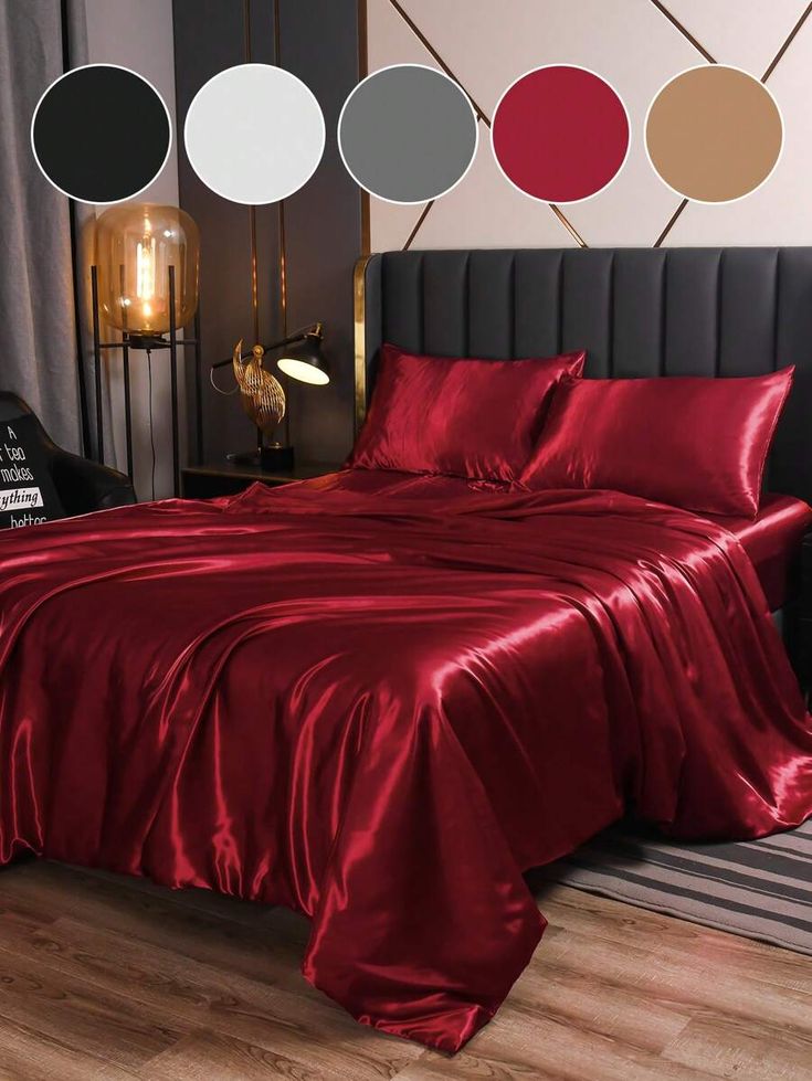 Maroon Premium Satin Elastic Fitted Sheets with 2 Pillow Covers