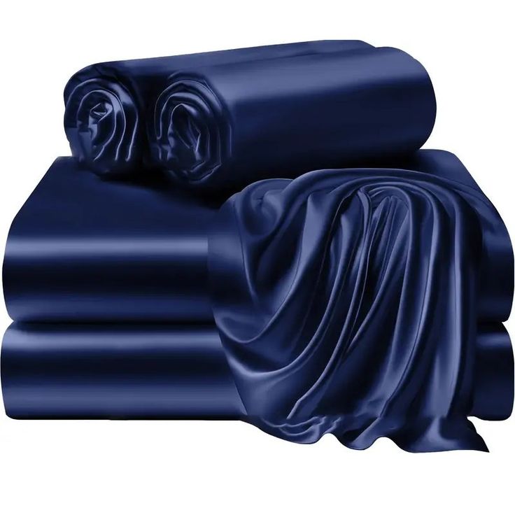 Blue Premium Satin Elastic Fitted Sheets with 2 Pillow Covers
