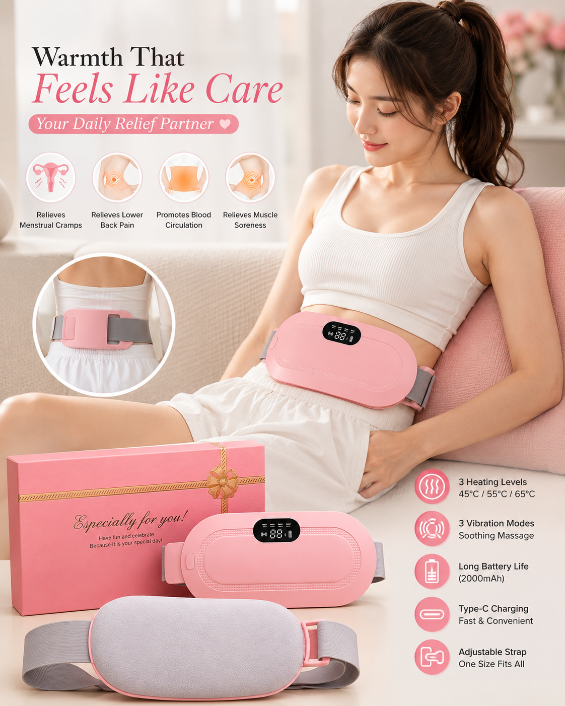 Period Cramp Relief Massager with Heating Pad