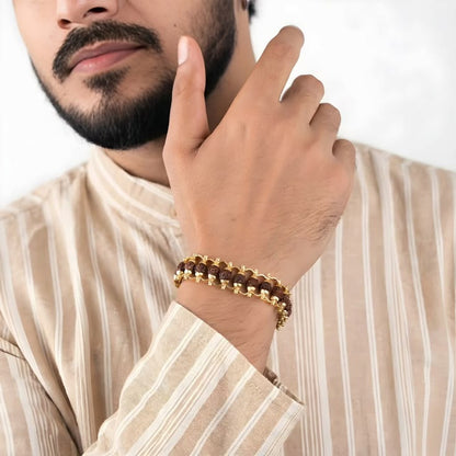 ✨ Genuine Panch Mukhi Rudraksha Bracelet with Gold Plating (Pack of 2)