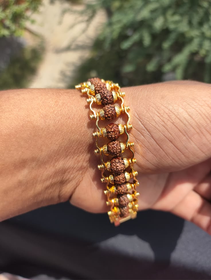 ✨ Genuine Panch Mukhi Rudraksha Bracelet with Gold Plating (Pack of 2)