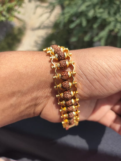 ✨ Genuine Panch Mukhi Rudraksha Bracelet with Gold Plating (Pack of 2)
